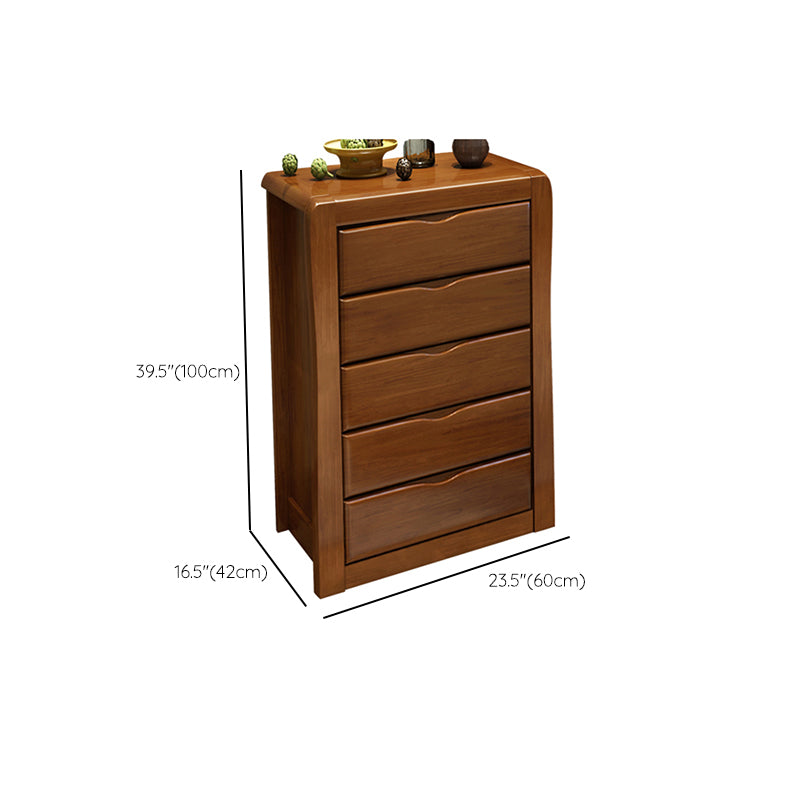 Mid-Century Modern Accent Chest with Drawers in Brown Rubberwood