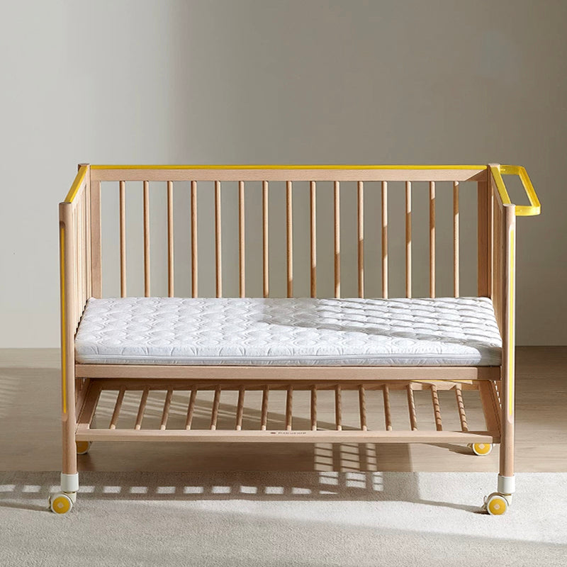 Farmhouse / Country Beech with Guardrail Light Wood with Casters/Wheels Baby Crib