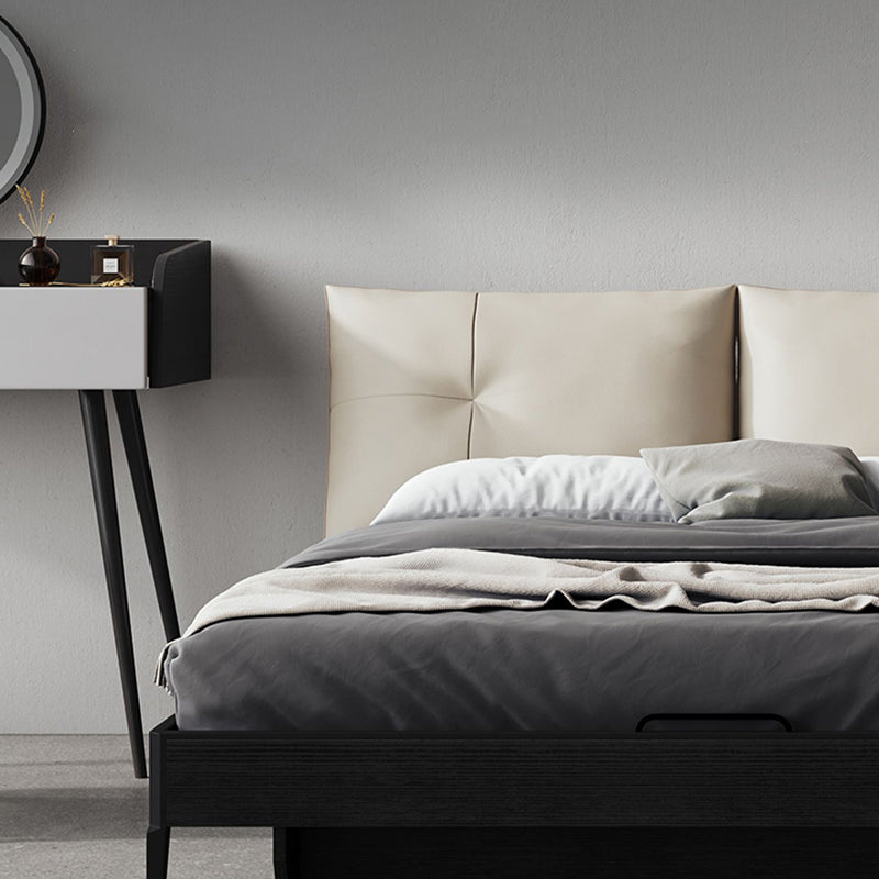 Upholstered Headboard Standard Bed Mid-Century Modern Panel Bed Dark Grey