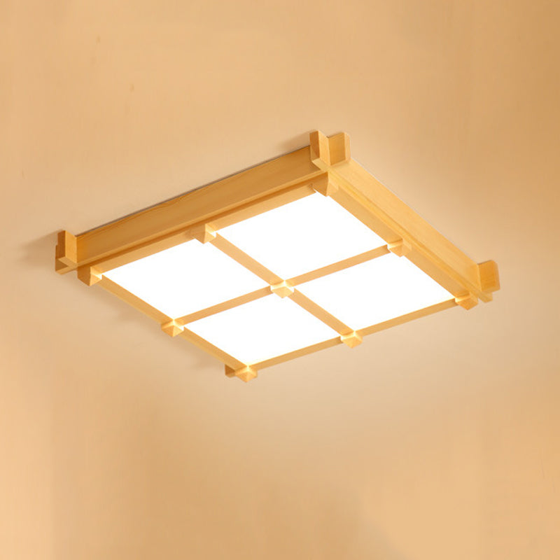 Square Flush Mount Minimalism Wood Flush Mount Light for Dining Room