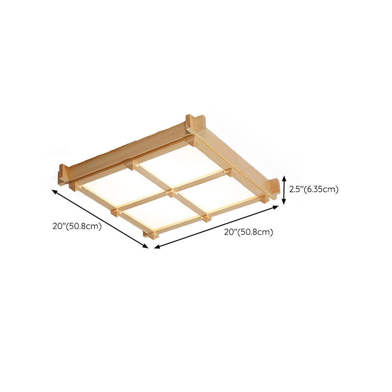 Square Flush Mount Minimalism Wood Flush Mount Light for Dining Room