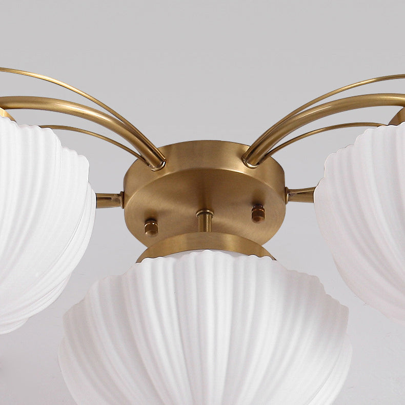 Bowl Shape Flush Light Modern Style Glass 3 Lights Flush Ceiling Light in White