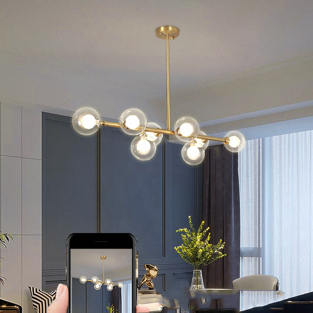 8-Lights Linear Hanging Ceiling Light Modern Glass Hanging Lamp Kit