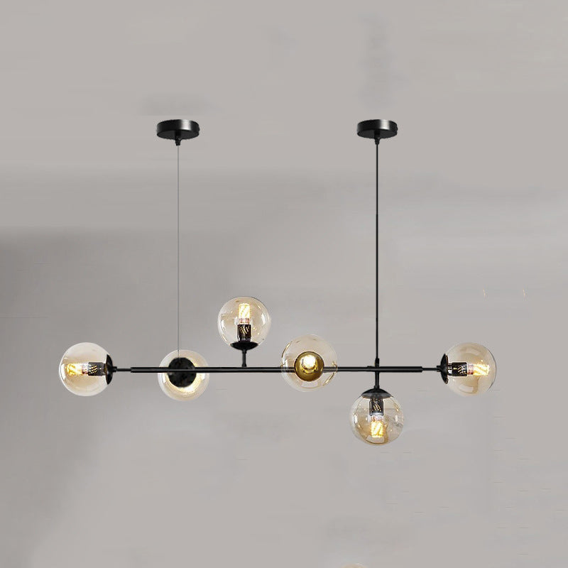 Linear Pendant Lighting Minimal Glass 6 Lights Chandelier Lighting in Black