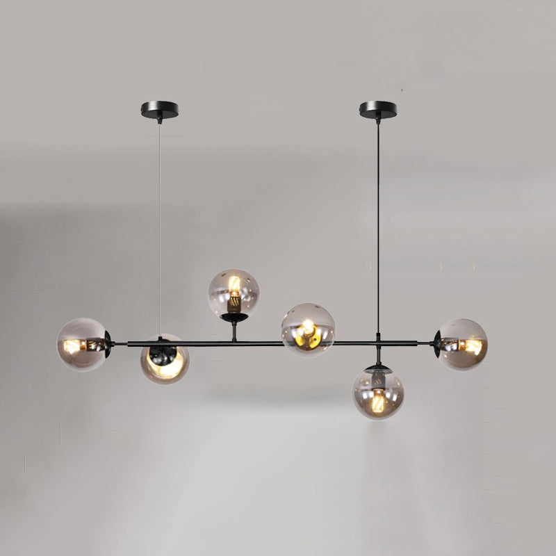 Linear Pendant Lighting Minimal Glass 6 Lights Chandelier Lighting in Black