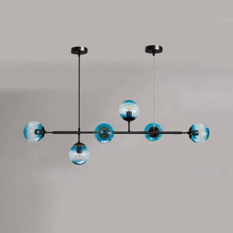 Linear Pendant Lighting Minimal Glass 6 Lights Chandelier Lighting in Black