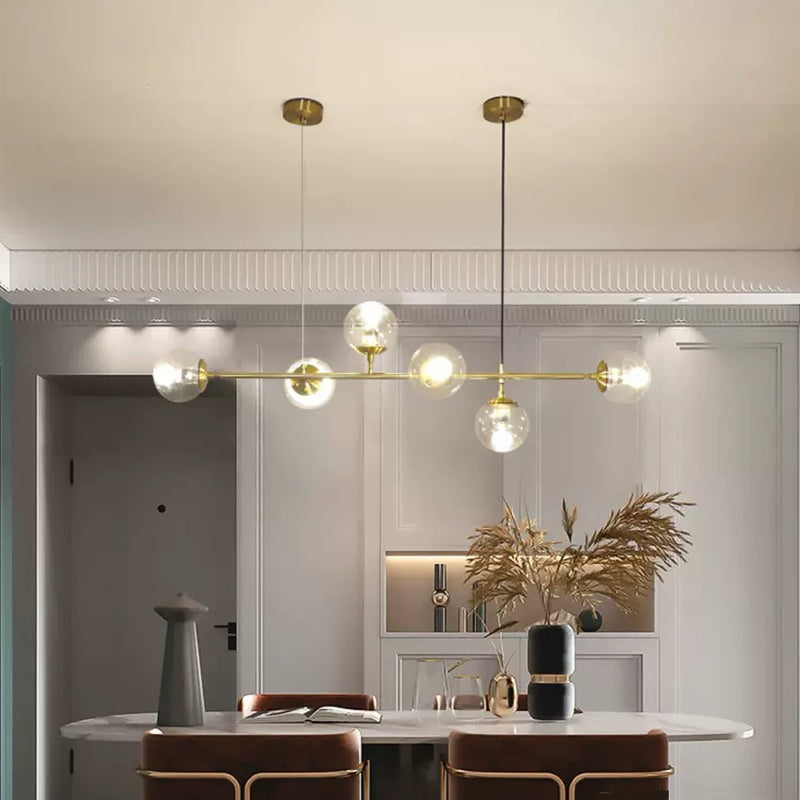 Linear Pendant Lighting Minimal Glass 6 Lights Chandelier Lighting in Black
