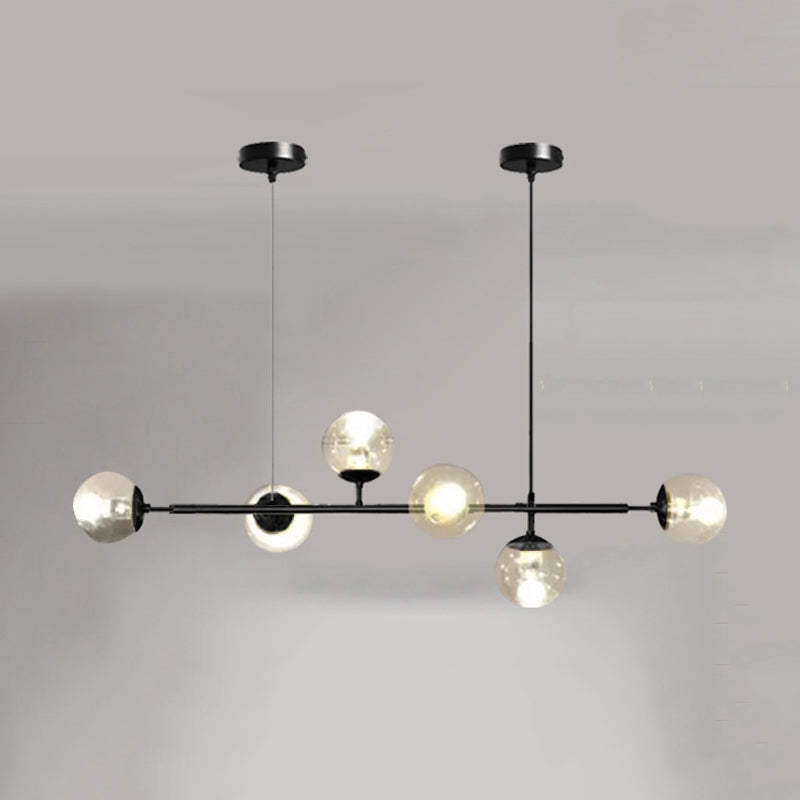 Linear Pendant Lighting Minimal Glass 6 Lights Chandelier Lighting in Black