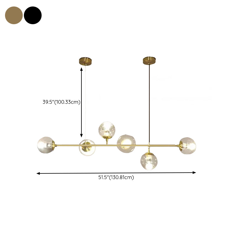 Linear Pendant Lighting Minimal Glass 6 Lights Chandelier Lighting in Black