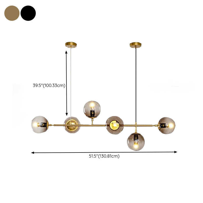 Linear Pendant Lighting Minimal Glass 6 Lights Chandelier Lighting in Black