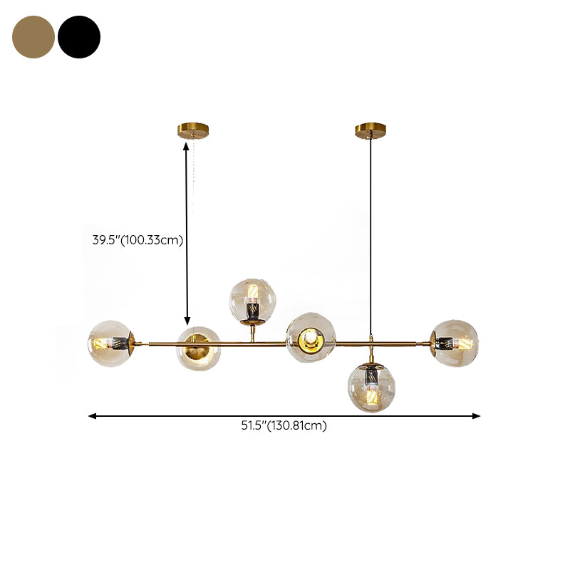 Linear Pendant Lighting Minimal Glass 6 Lights Chandelier Lighting in Black