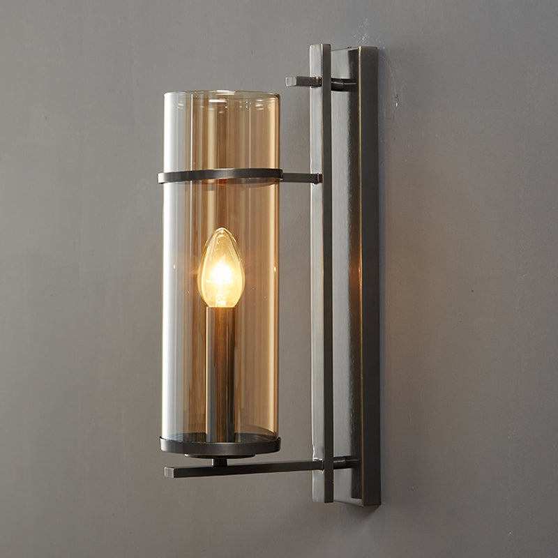 Glass Cylinder Shape Wall Light Modern Style 1-Light Wall Light Sconce