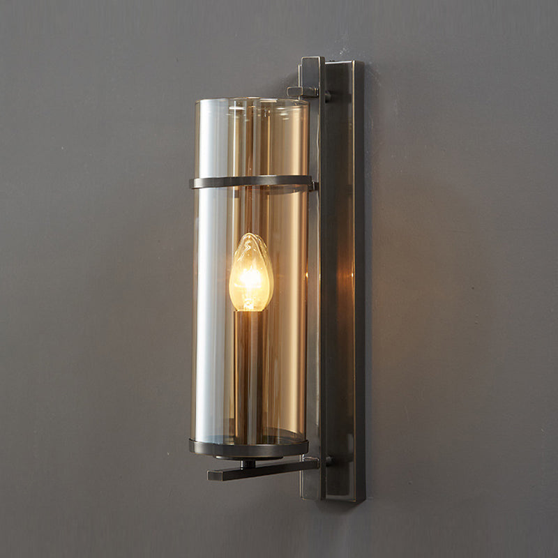 Glass Cylinder Shape Wall Light Modern Style 1-Light Wall Light Sconce