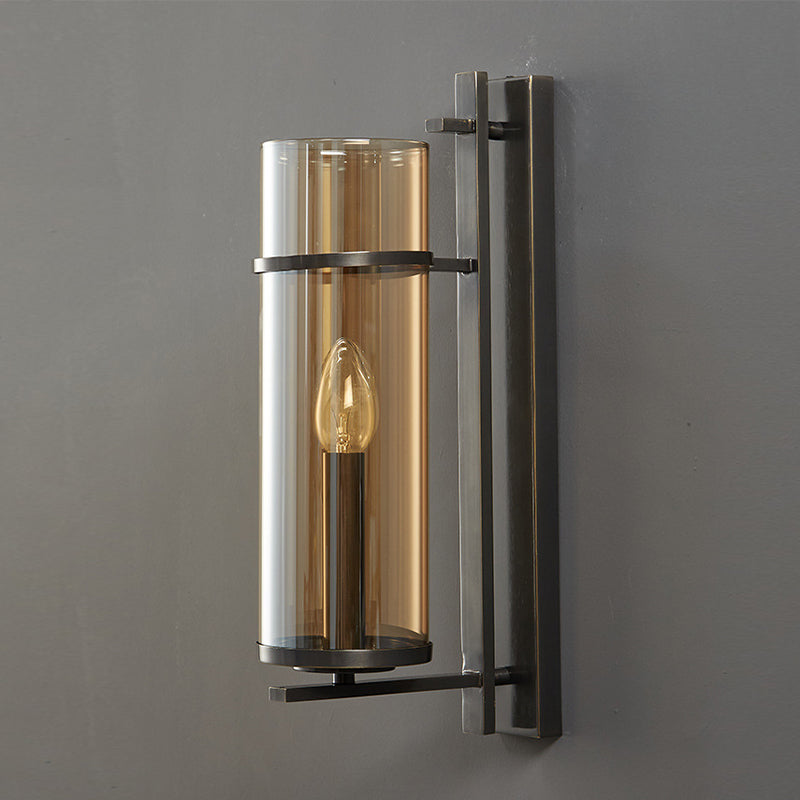 Glass Cylinder Shape Wall Light Modern Style 1-Light Wall Light Sconce
