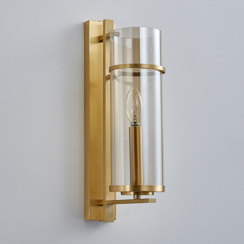 Glass Cylinder Shape Wall Light Modern Style 1-Light Wall Light Sconce