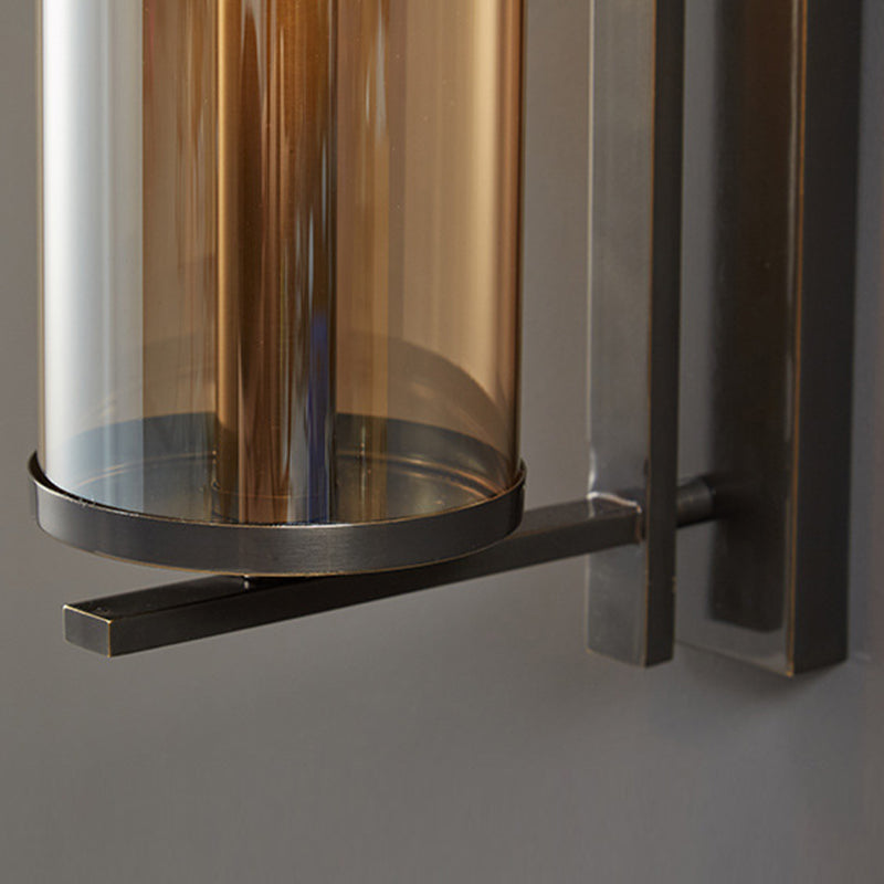 Glass Cylinder Shape Wall Light Modern Style 1-Light Wall Light Sconce
