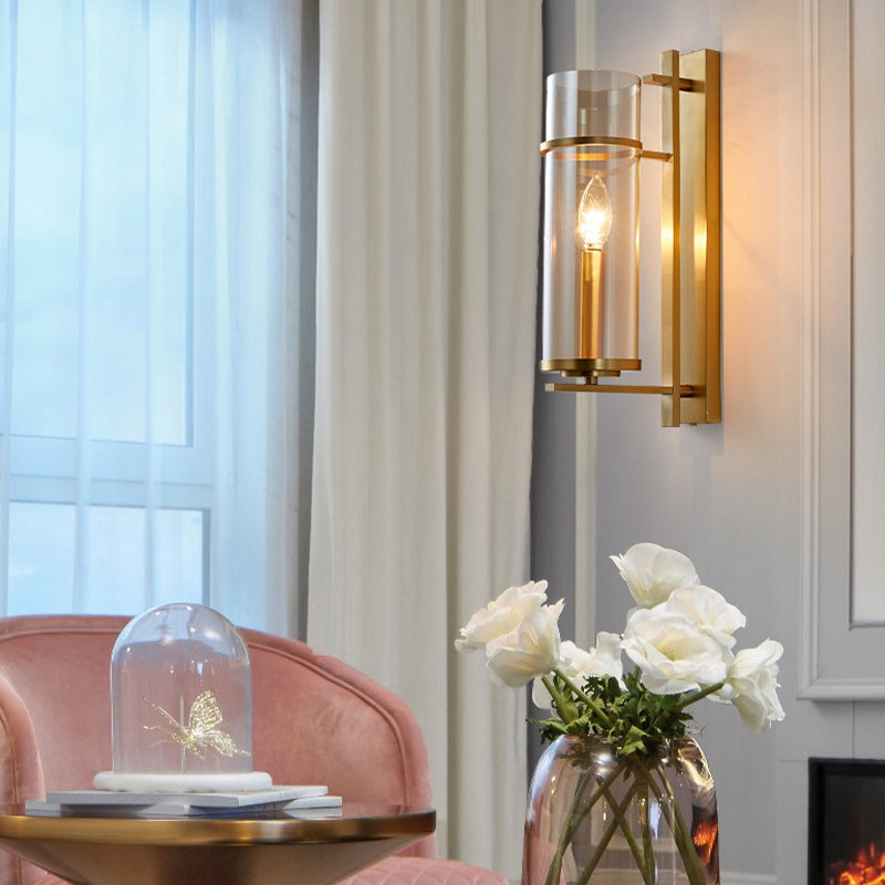 Glass Cylinder Shape Wall Light Modern Style 1-Light Wall Light Sconce