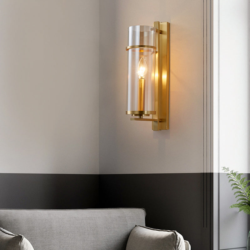 Glass Cylinder Shape Wall Light Modern Style 1-Light Wall Light Sconce