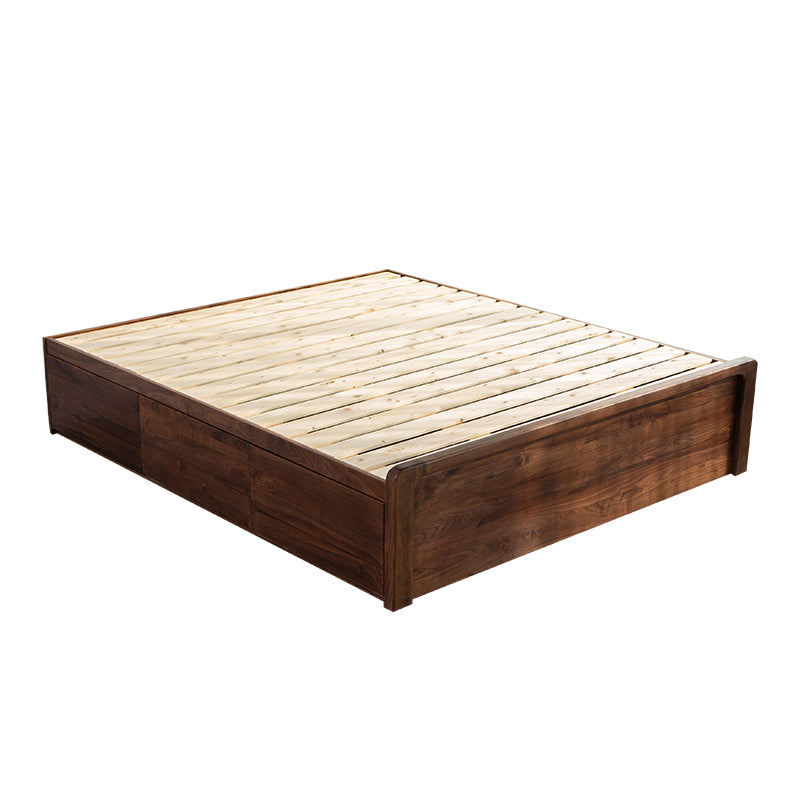 Modern Platform Bed Walnut Solid Wood Standard Bed with Storage