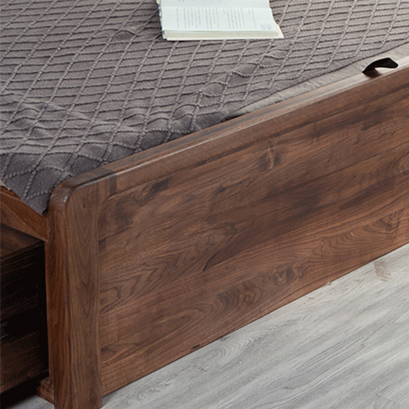 Modern Platform Bed Walnut Solid Wood Standard Bed with Storage
