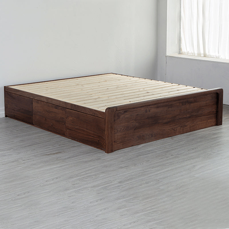 Modern Platform Bed Walnut Solid Wood Standard Bed with Storage