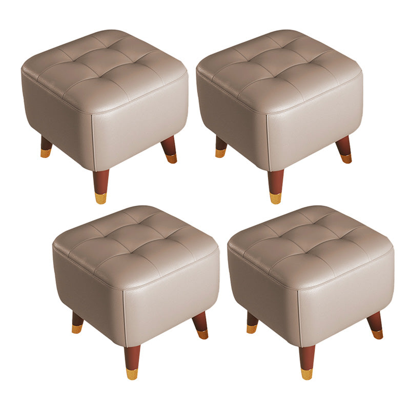 Mid-Century Modern Ottoman Genuine Leather Tufted Square Ottoman with Chair Legs