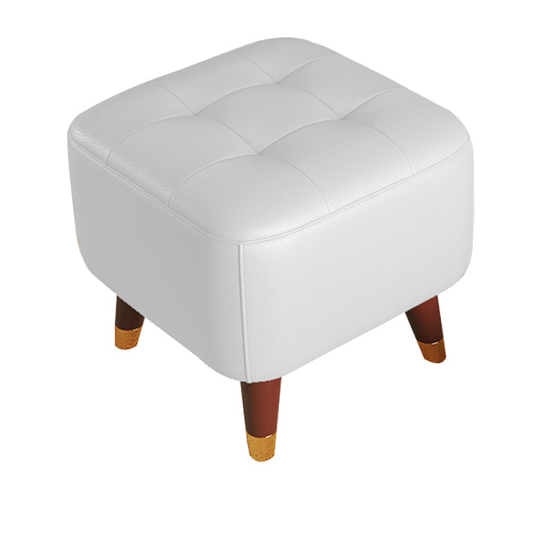 Mid-Century Modern Ottoman Genuine Leather Tufted Square Ottoman with Chair Legs