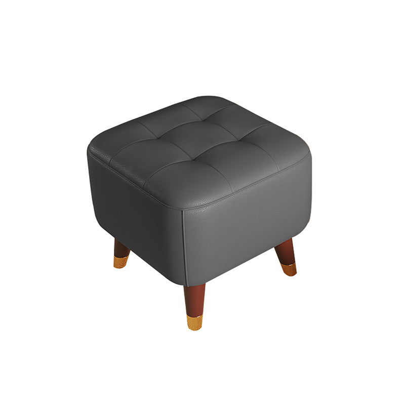 Mid-Century Modern Ottoman Genuine Leather Tufted Square Ottoman with Chair Legs