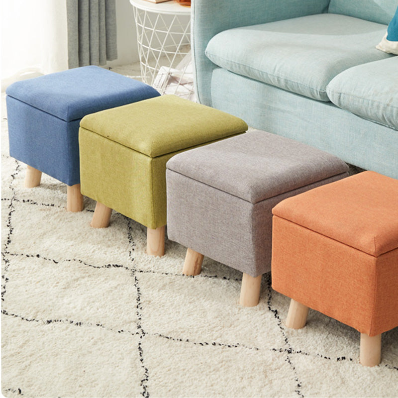 Modern Ottoman Solid Color Square Storage Cotton Linen Fade Resistant Ottoman