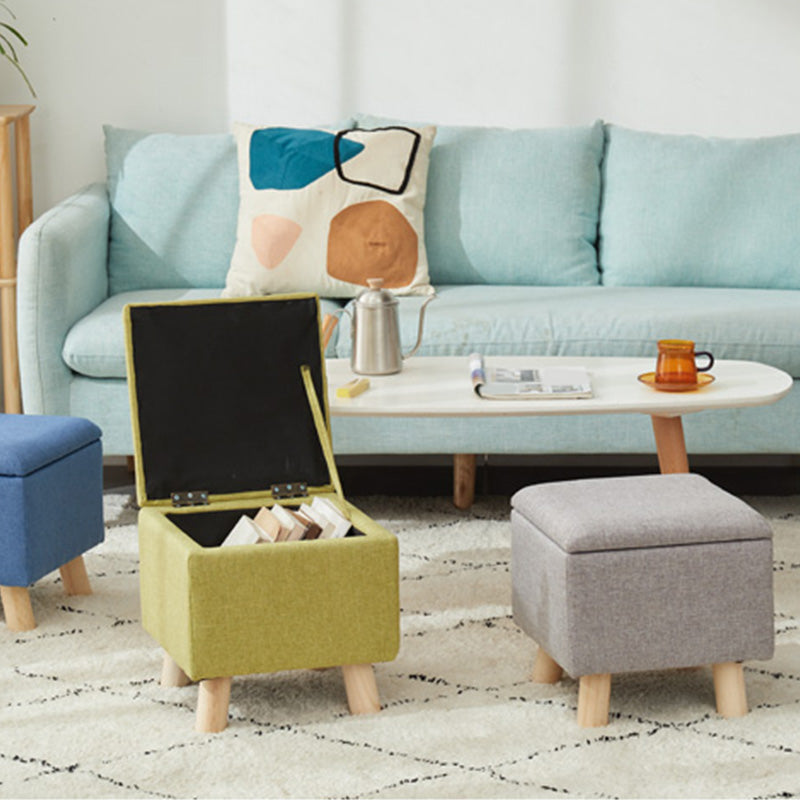 Modern Ottoman Solid Color Square Storage Cotton Linen Fade Resistant Ottoman