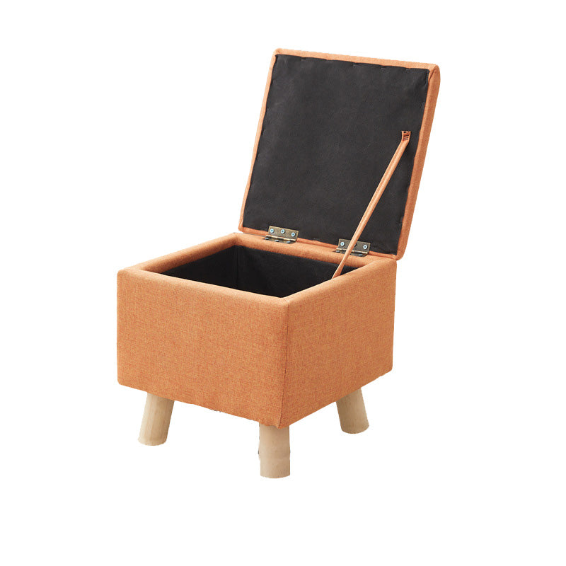 Modern Ottoman Solid Color Square Storage Cotton Linen Fade Resistant Ottoman