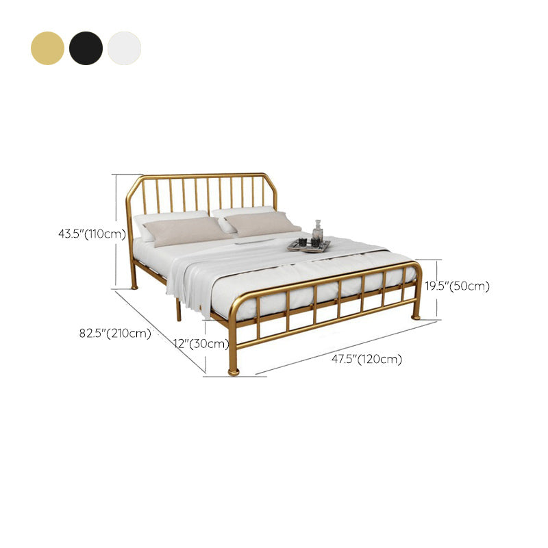 Metal Open-Frame Bed Scooped Solid Color Slat Bed with Custom Gold Leg