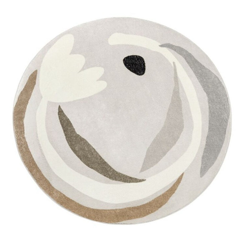 White Casual Rug Polyester Flower Rug Washable Rug for Living Room