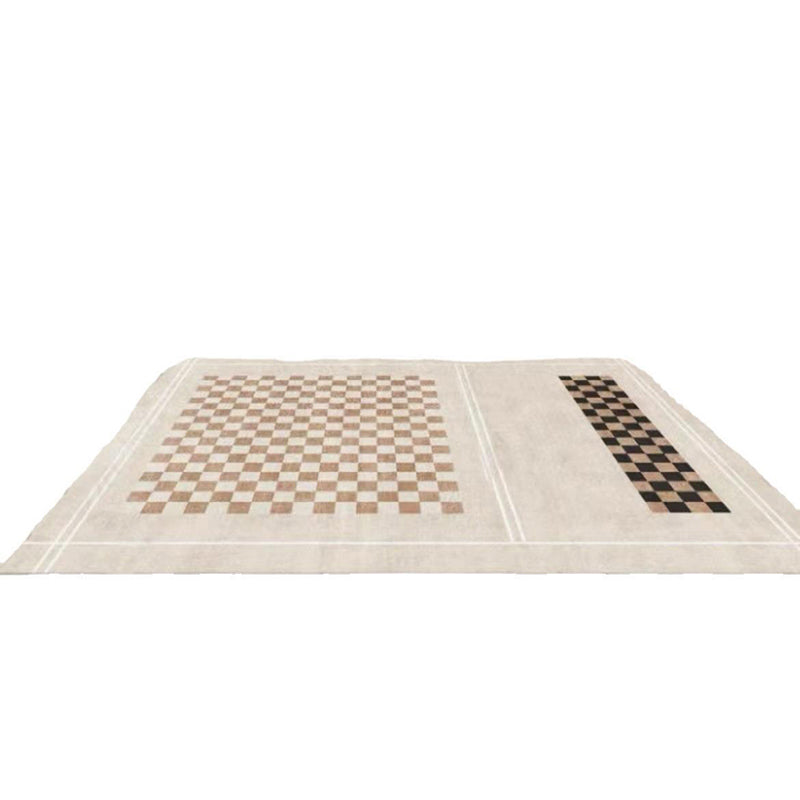 Light Brown Grid Rug Polyester Modern Rug Washable Rug for Living Room