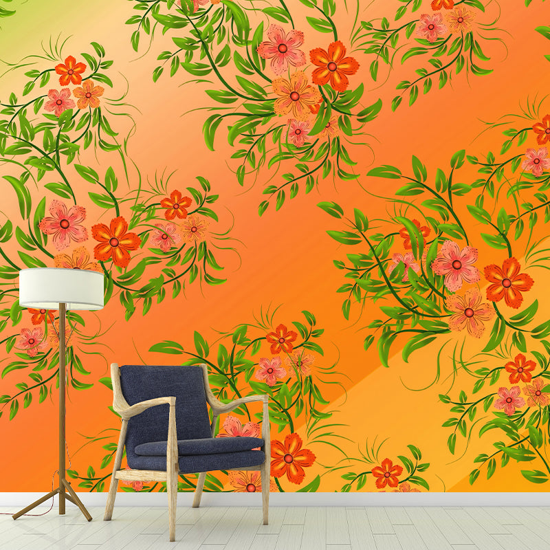 Illustration Stain Resistant Mural Wallpaper Plant Pattern Living Room Wall Mural