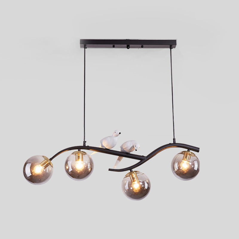 4-Lights Island Light Modern Style Island Hanging Light with Glass Shade for Living Room
