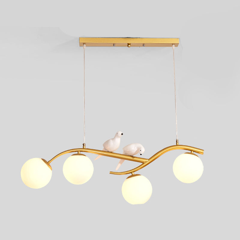 4-Lights Island Light Modern Style Island Hanging Light with Glass Shade for Living Room