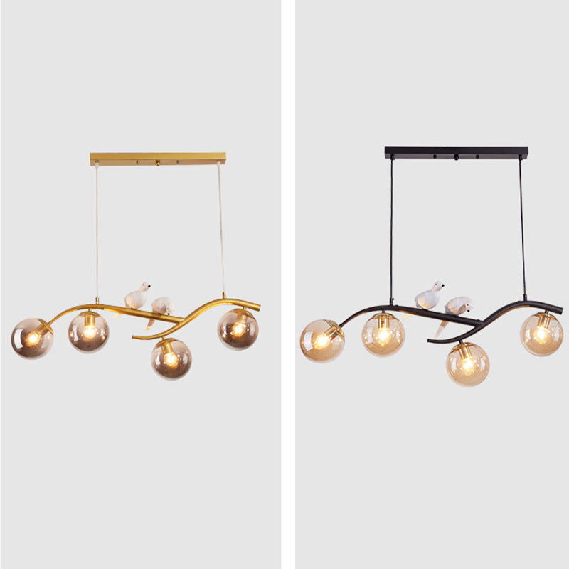 4-Lights Island Light Modern Style Island Hanging Light with Glass Shade for Living Room