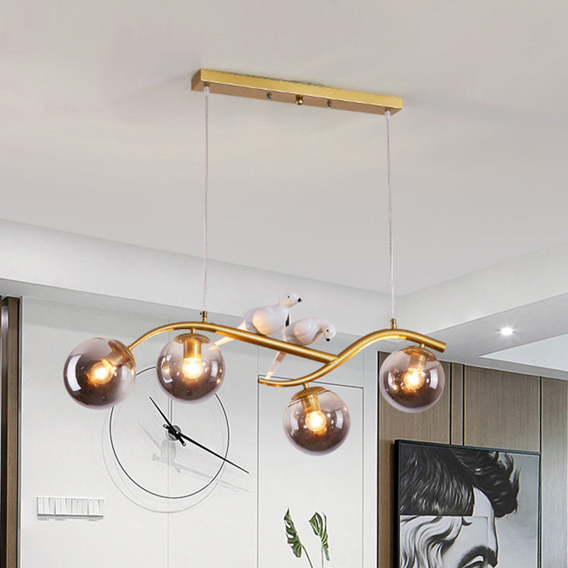 4-Lights Island Light Modern Style Island Hanging Light with Glass Shade for Living Room