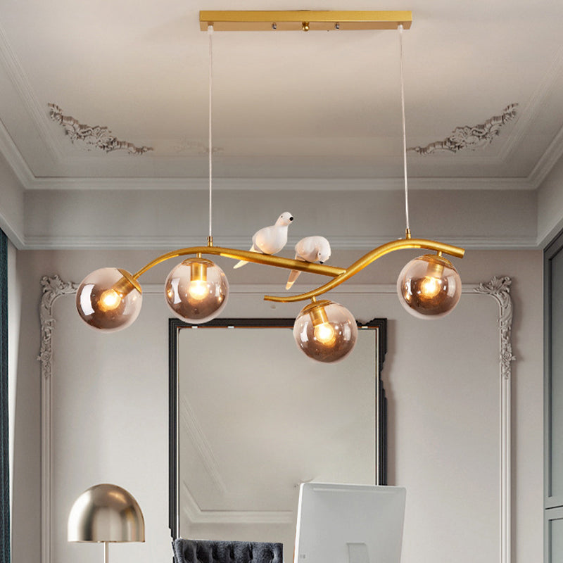 4-Lights Island Light Modern Style Island Hanging Light with Glass Shade for Living Room
