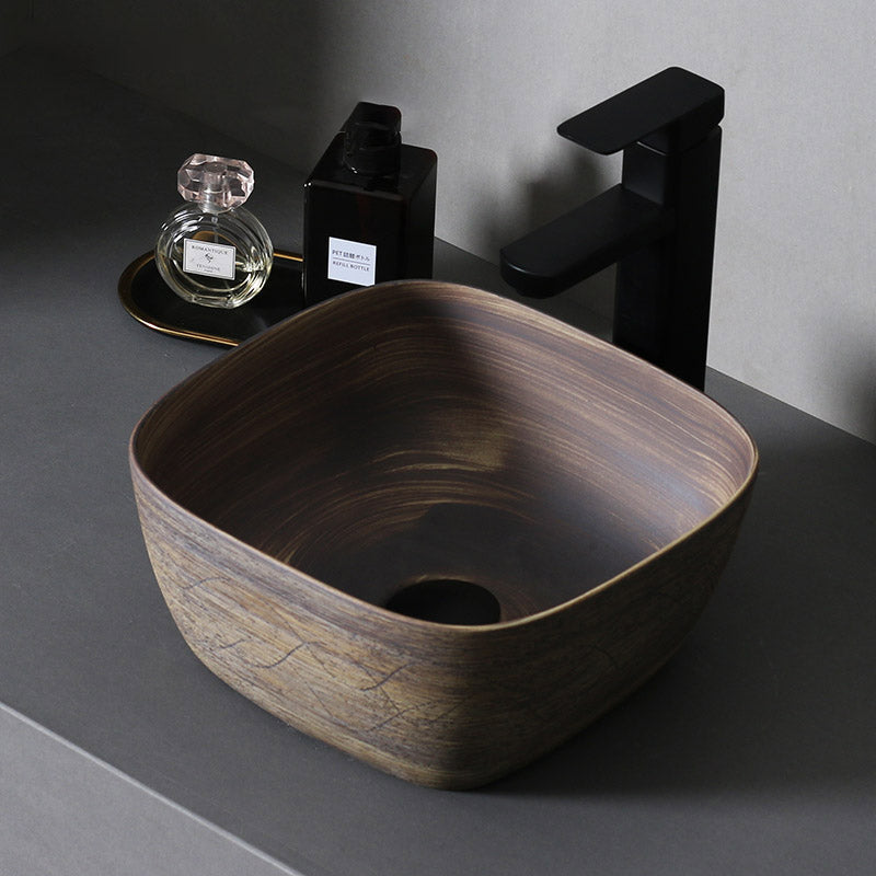Traditional Bathroom Sink Porcelain Oval-Shape Vessel Lavatory Sink with Pop-Up Drain