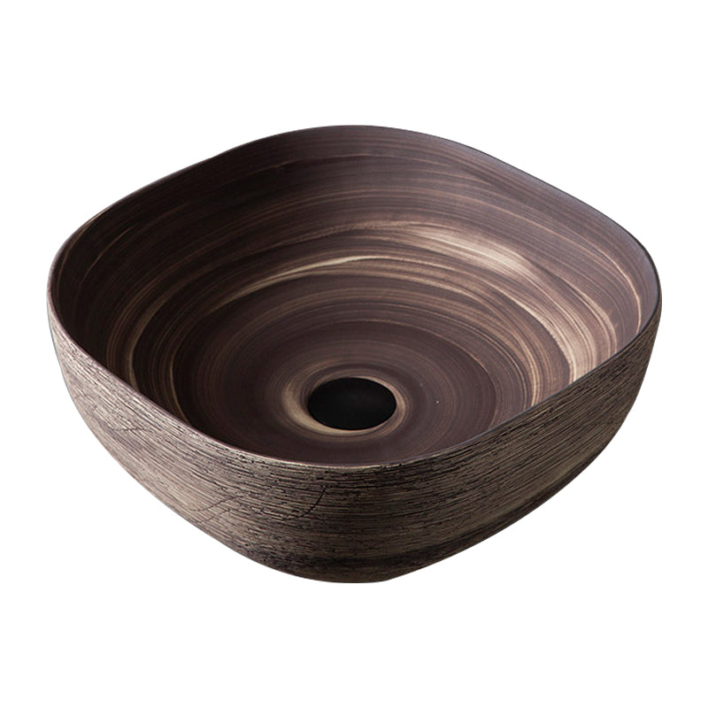 Traditional Bathroom Sink Porcelain Oval-Shape Vessel Lavatory Sink with Pop-Up Drain
