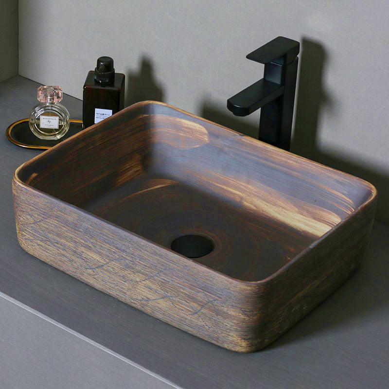 Traditional Bathroom Sink Porcelain Oval-Shape Vessel Lavatory Sink with Pop-Up Drain