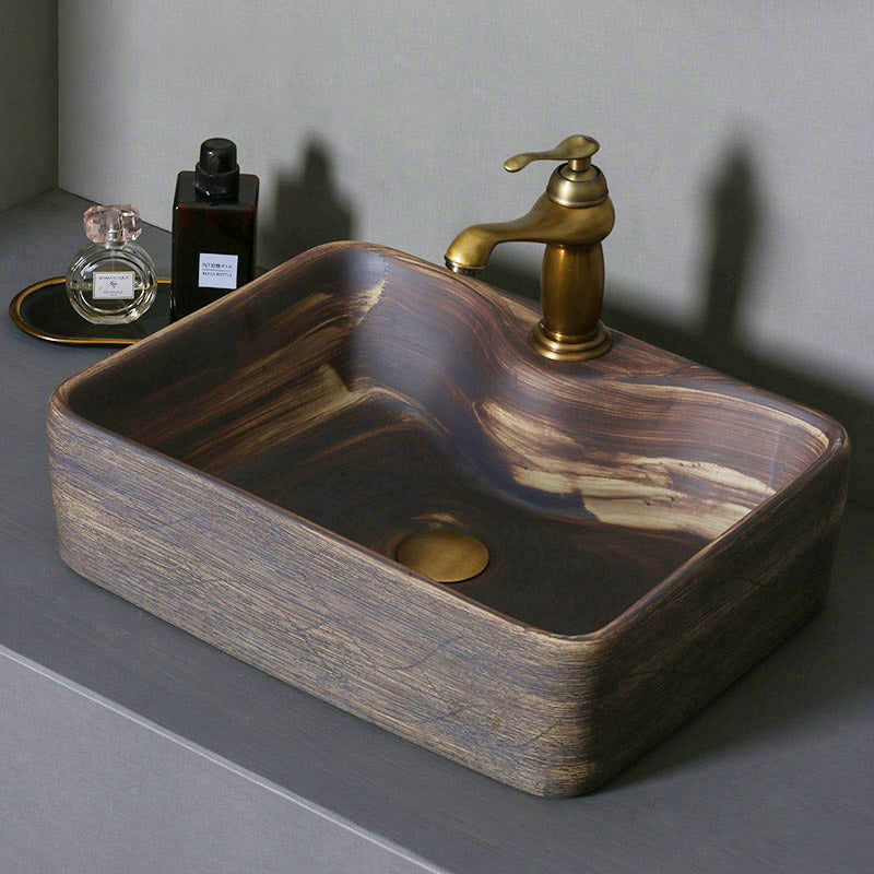 Traditional Bathroom Sink Porcelain Oval-Shape Vessel Lavatory Sink with Pop-Up Drain