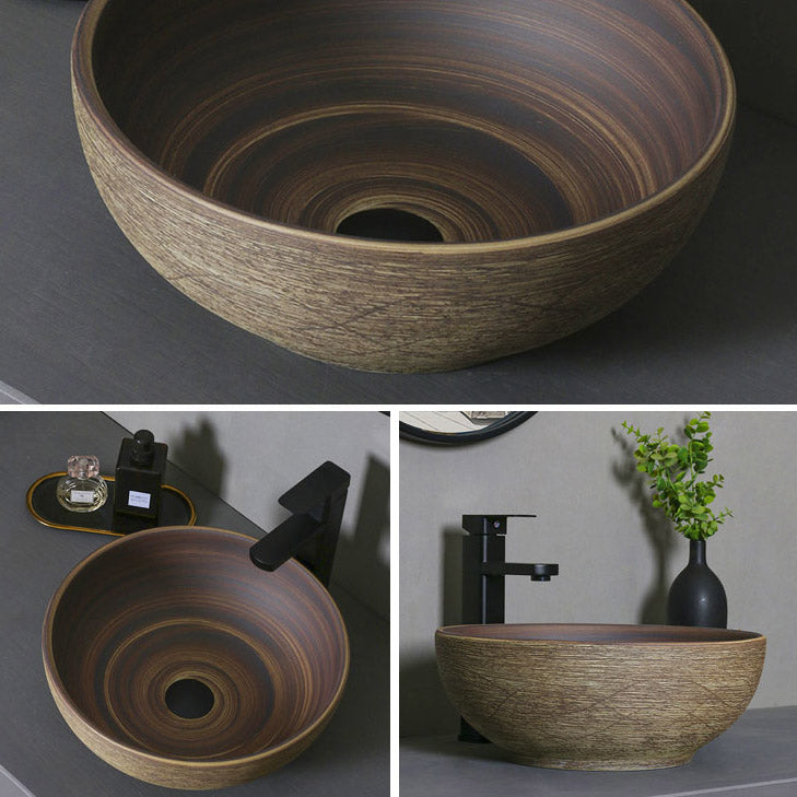 Traditional Bathroom Sink Porcelain Oval-Shape Vessel Lavatory Sink with Pop-Up Drain