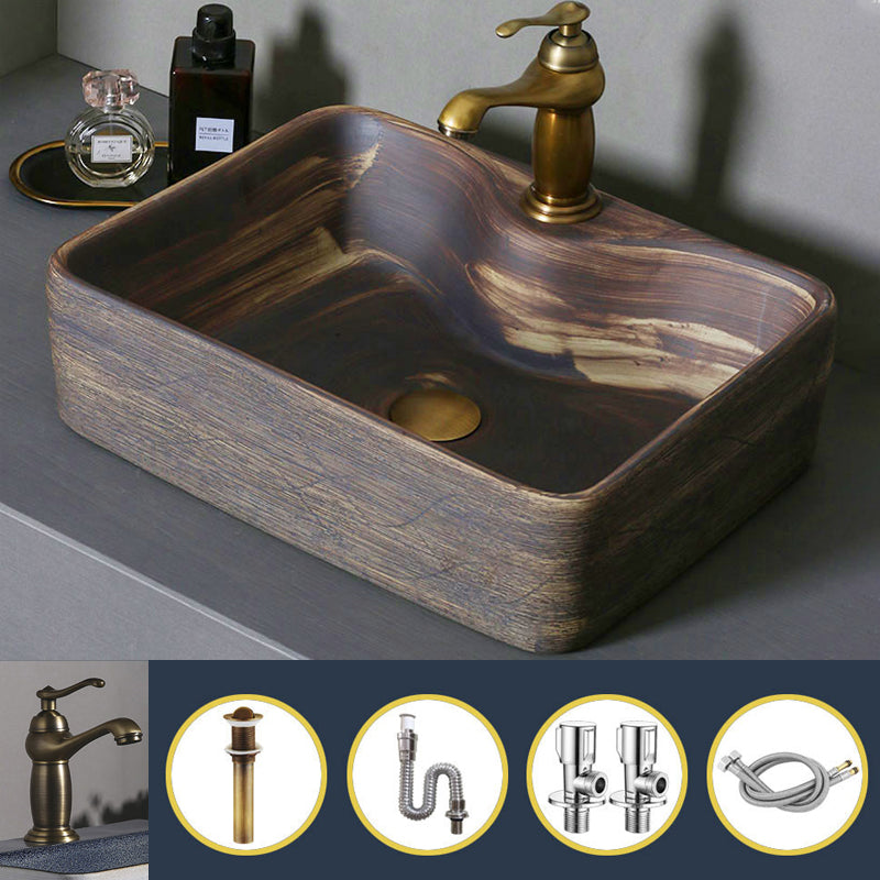 Traditional Bathroom Sink Porcelain Oval-Shape Vessel Lavatory Sink with Pop-Up Drain