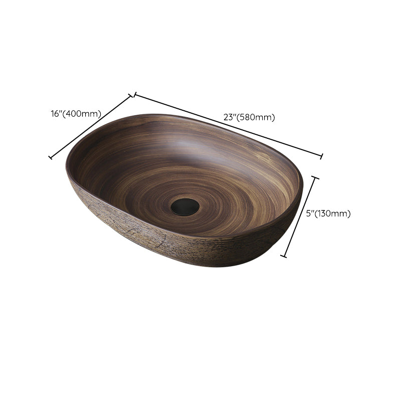 Traditional Bathroom Sink Porcelain Oval-Shape Vessel Lavatory Sink with Pop-Up Drain