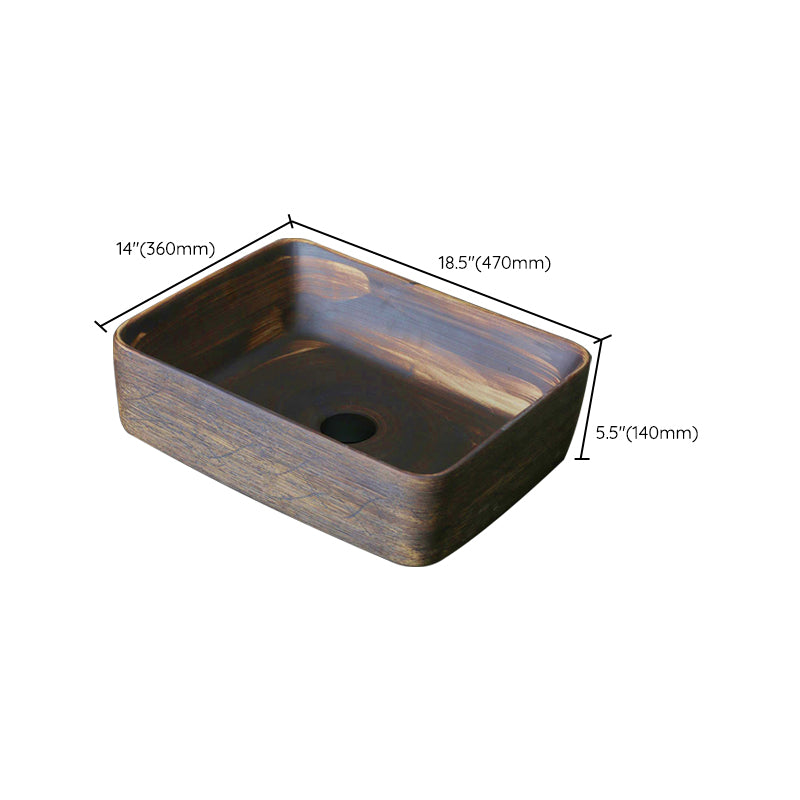 Traditional Bathroom Sink Porcelain Oval-Shape Vessel Lavatory Sink with Pop-Up Drain