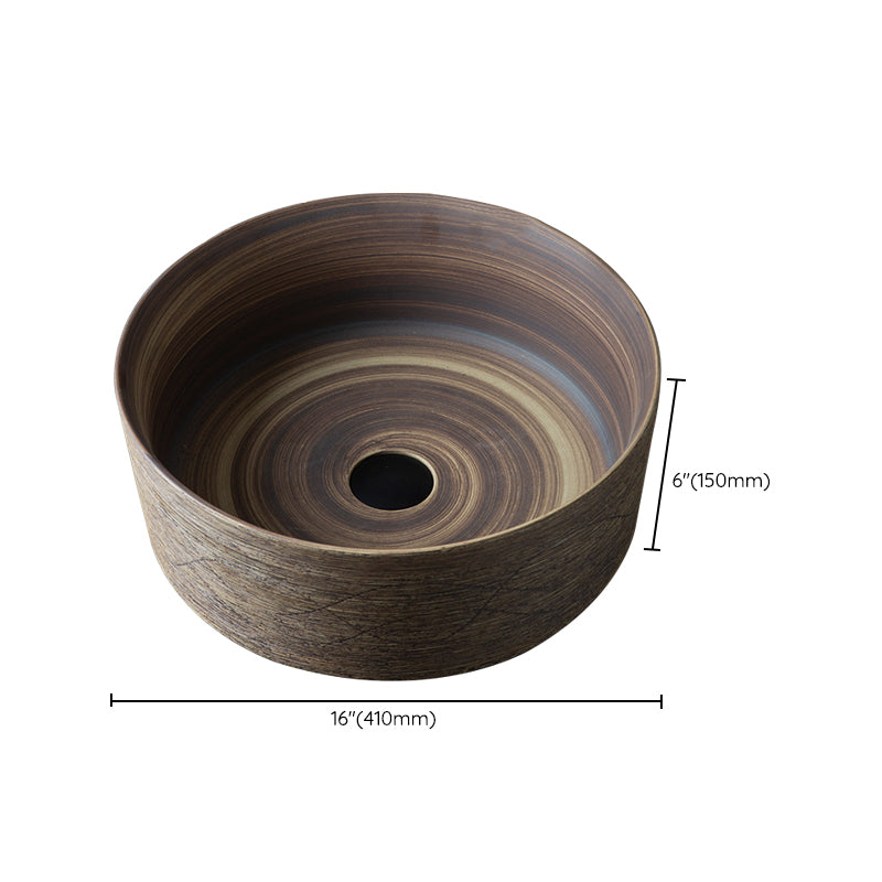 Traditional Bathroom Sink Porcelain Oval-Shape Vessel Lavatory Sink with Pop-Up Drain