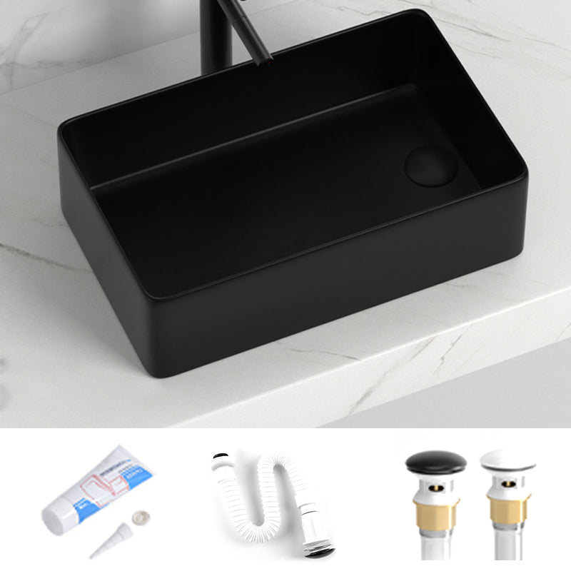 Contemporary Bathroom Sink Rectangular Porcelain Vessel Sink with Pop-Up Drain